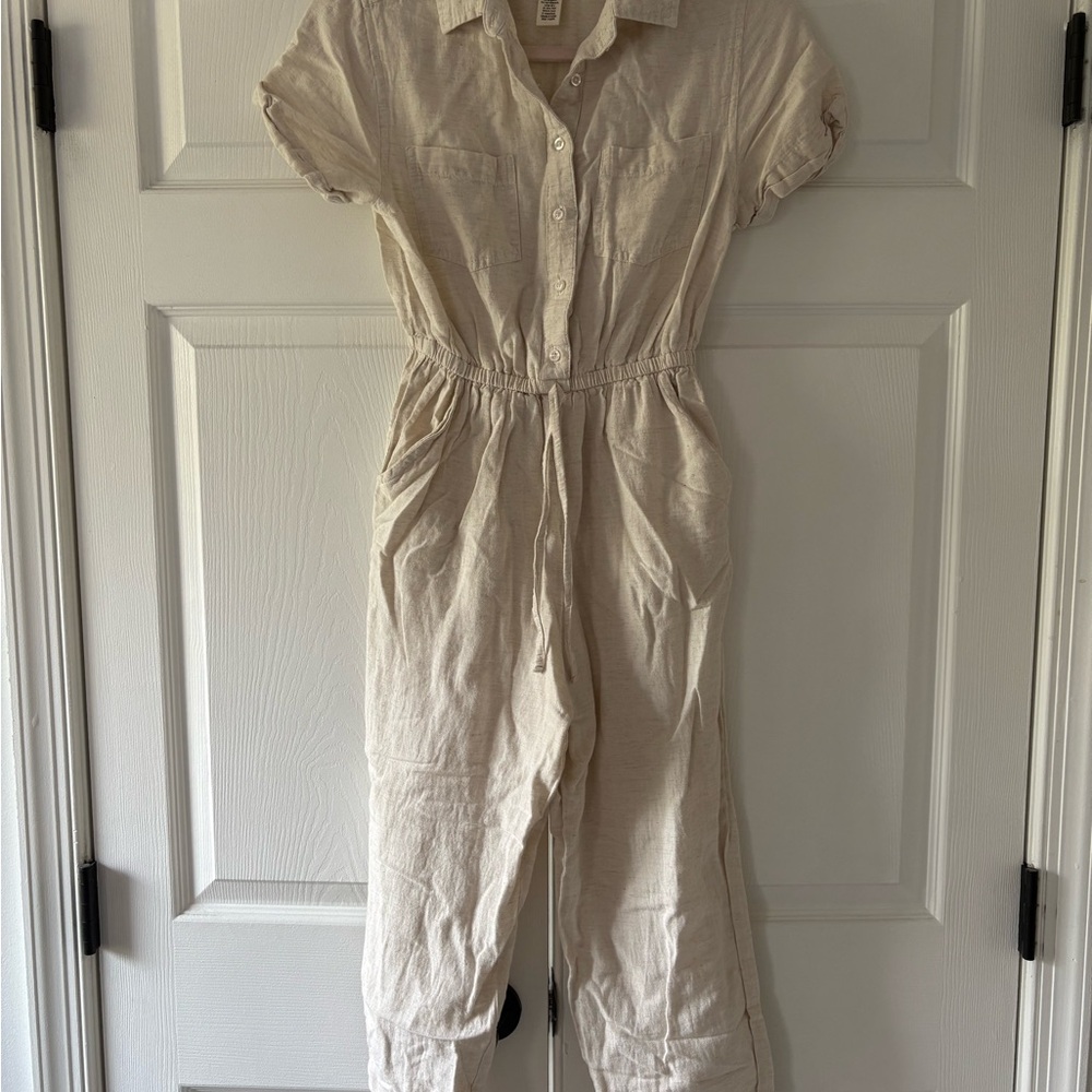 Beige Button-Up Jumpsuit